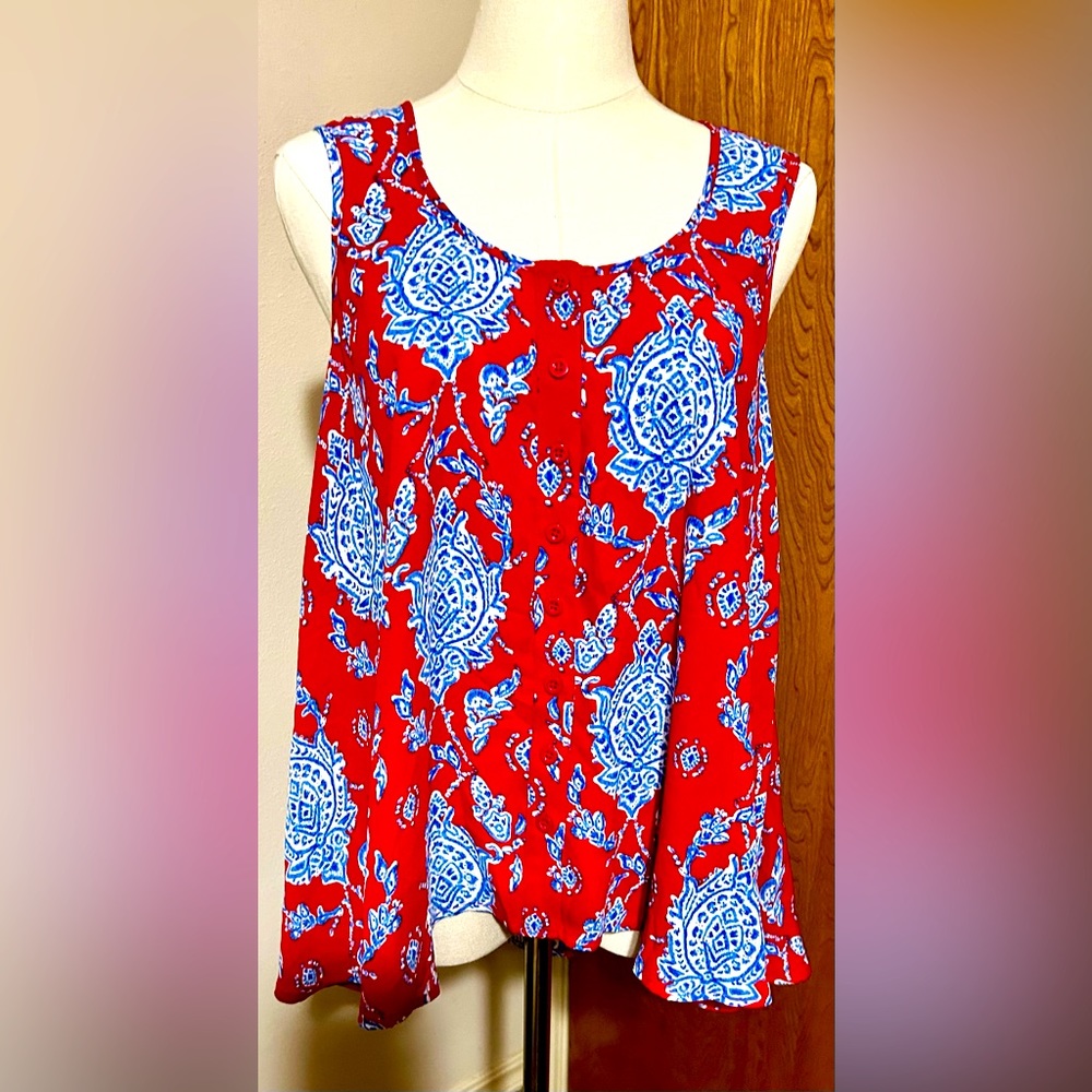 Style & Co. red and blue print blouse
